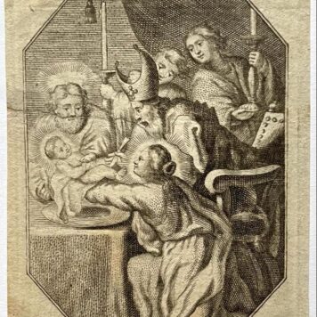 [Six antique engravings, ca 1678] Set of six devotional: S. Maurus, The adoration of the Shepherds, the Circumcision, St. Anne and Mary with John and Jesus, S. Lucy, Image of Devotion, 6 p.