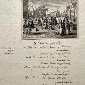 [Antique engraving 1628] Promenading young men and women [De Hollandsche Lys met de Brabantsche Bely: set title], published 1628, 1 p.