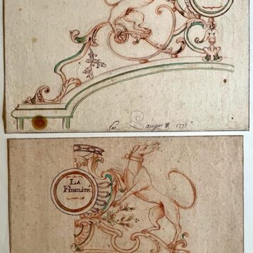 [Two drawings in red chalk, ca 1785] Two designs for interior ornaments: La Force; La Fidelité, made around 1785, 2 pp.