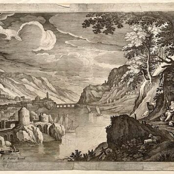 [Antique etching 1686] River landscape with old fortress on the left, published 1686, 1 p.