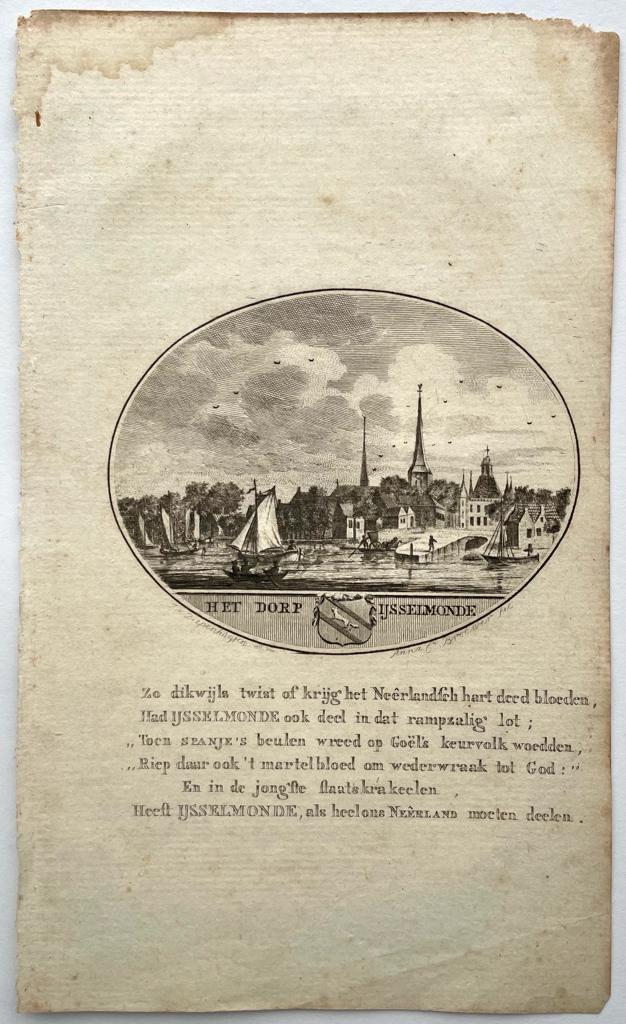 [Original city view, antique print] 't Dorp IJsselmonde, engraving made by Anna Catharina Brouwer, 1 p.