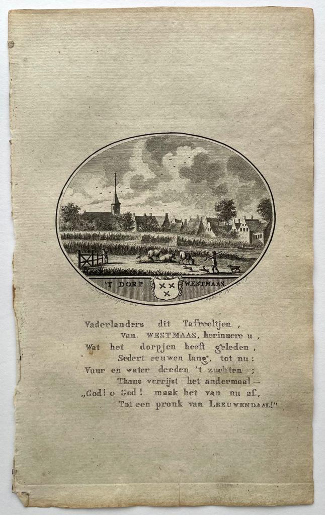 [Original city view, antique print] 't Dorp Westmaas, engraving made by Anna Catharina Brouwer, 1 p.