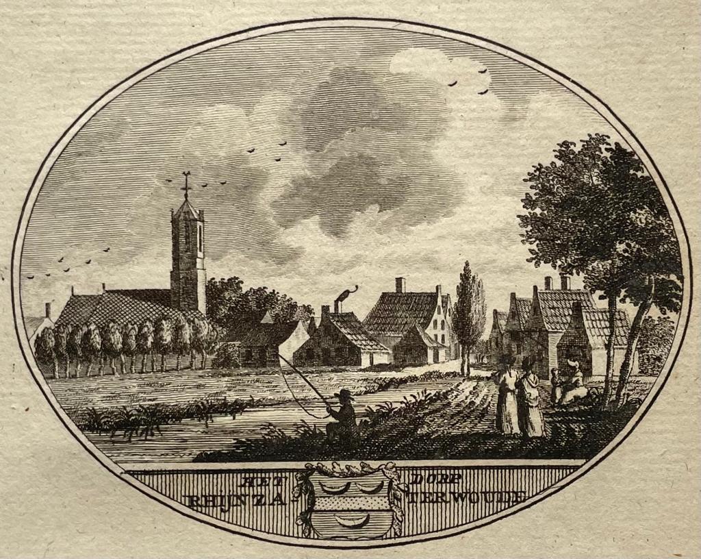[Original city view, antique print] 't Dorp Rhijnzaterswoude, engraving made by Anna Catharina Brouwer, 1 p.