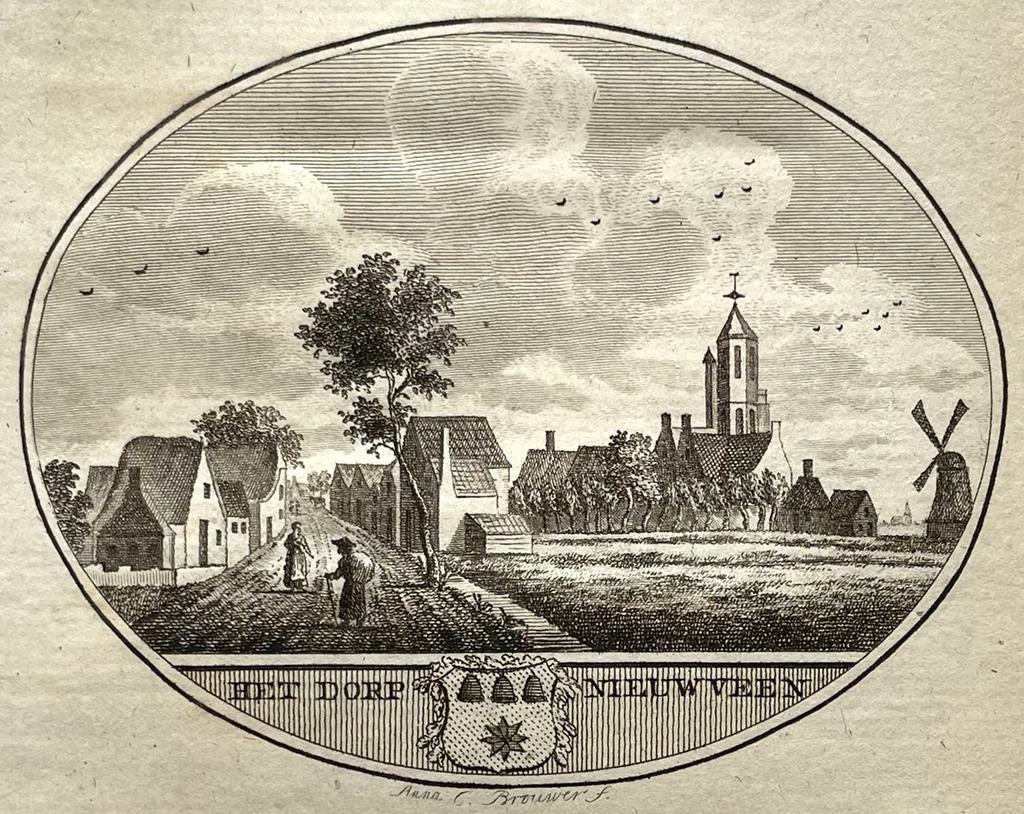 [Original city view, antique print] Het Dorp Nieuwveen, engraving made by Anna Catharina Brouwer, 1 p. (kopie)