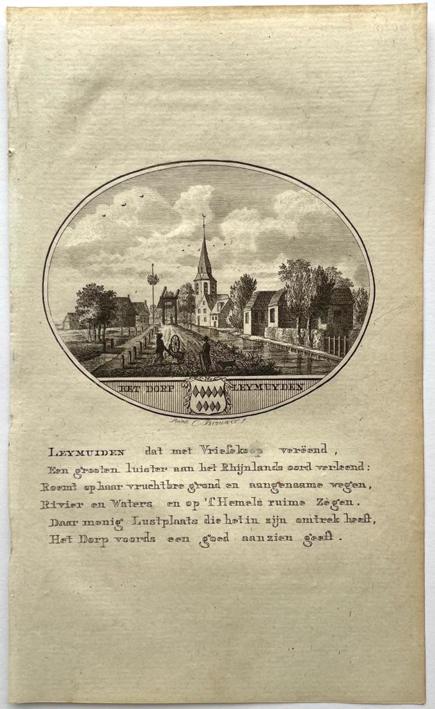 [Original city view, antique print] 't Dorp Leymuyden (Leimuiden), engraving made by Anna Catharina Brouwer, 1 p.