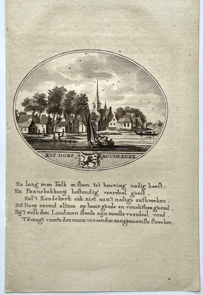 [Original city view, antique print] Het Dorp Koudekerk, engraving made by Anna Catharina Brouwer, 1 p.
