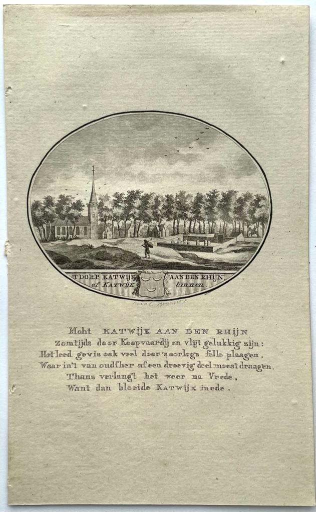 [Original city view, antique print] Het Dorp Katwijk aan den Rijn of Katwijk binnen, engraving made by Anna Catharina Brouwer, 1 p.
