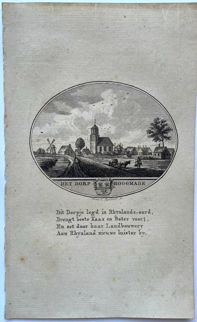 [Original city view, antique print] Het Dorp Hoogmade, engraving made by Anna Catharina Brouwer, 1 p.