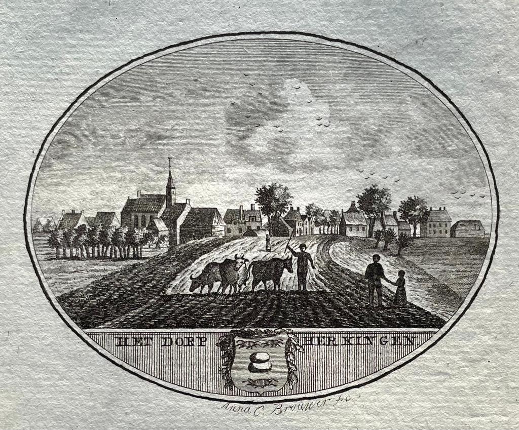 [Original city view, antique print] Het Dorp Herkingen, engraving made by Anna Catharina Brouwer, 1 p.
