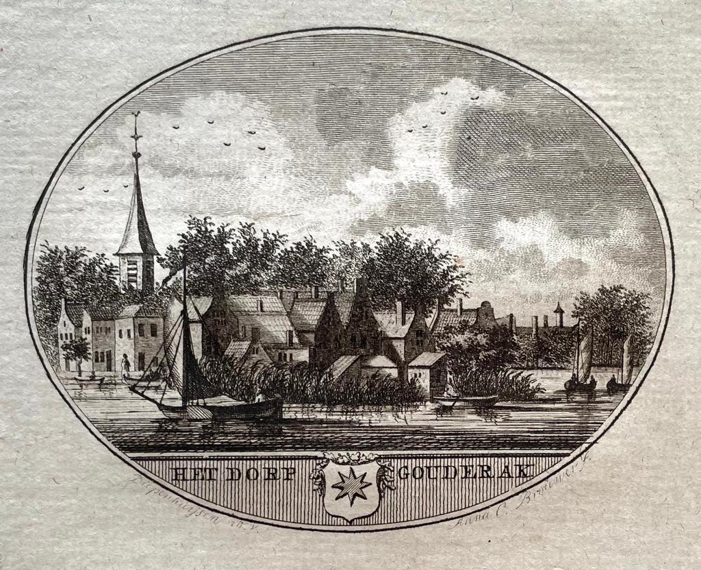 [Original city view, antique print] Het Dorp Gouderak, engraving made by Anna Catharina Brouwer, 1 p.