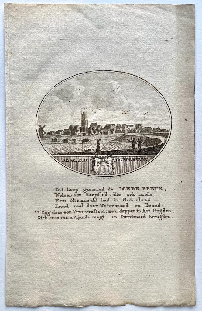 [Original city view, antique print] De Stede Goedereede, engraving made by Anna Catharina Brouwer, 1 p.