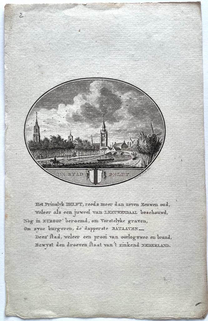 [Original city view, antique print] De Stad Delft, engraving made by Anna Catharina Brouwer, 1 p.