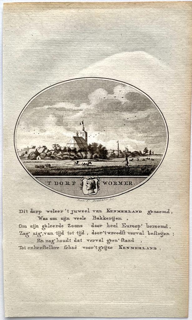 [Original city view, antique print] 't Dorp Wormer, engraving made by Anna Catharina Brouwer, 1 p.