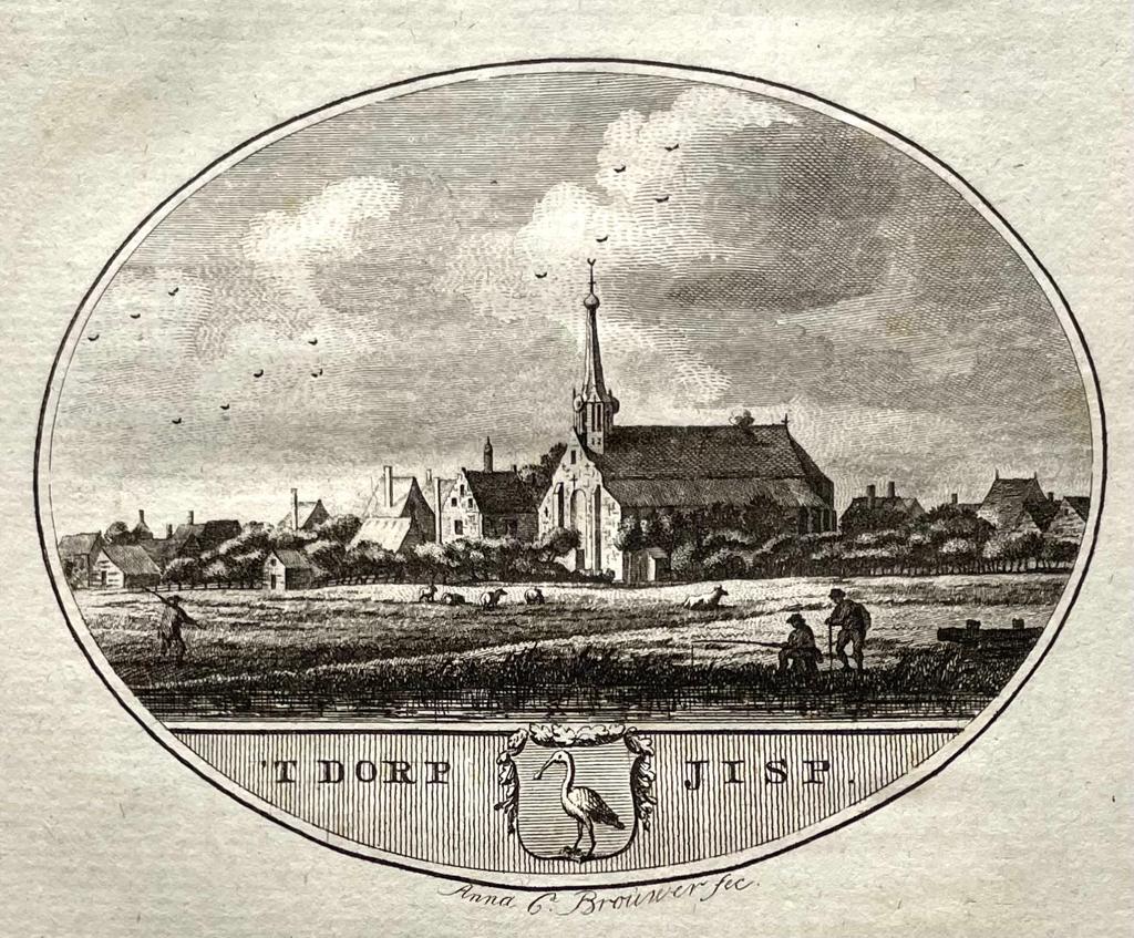 [Original city view, antique print] 't Dorp Jisp, engraving made by Anna Catharina Brouwer, 1 p.