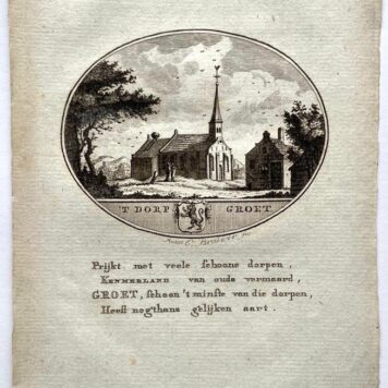 [Original city view, antique print] 't Dorp Groet, engraving made by Anna Catharina Brouwer, 1 p.