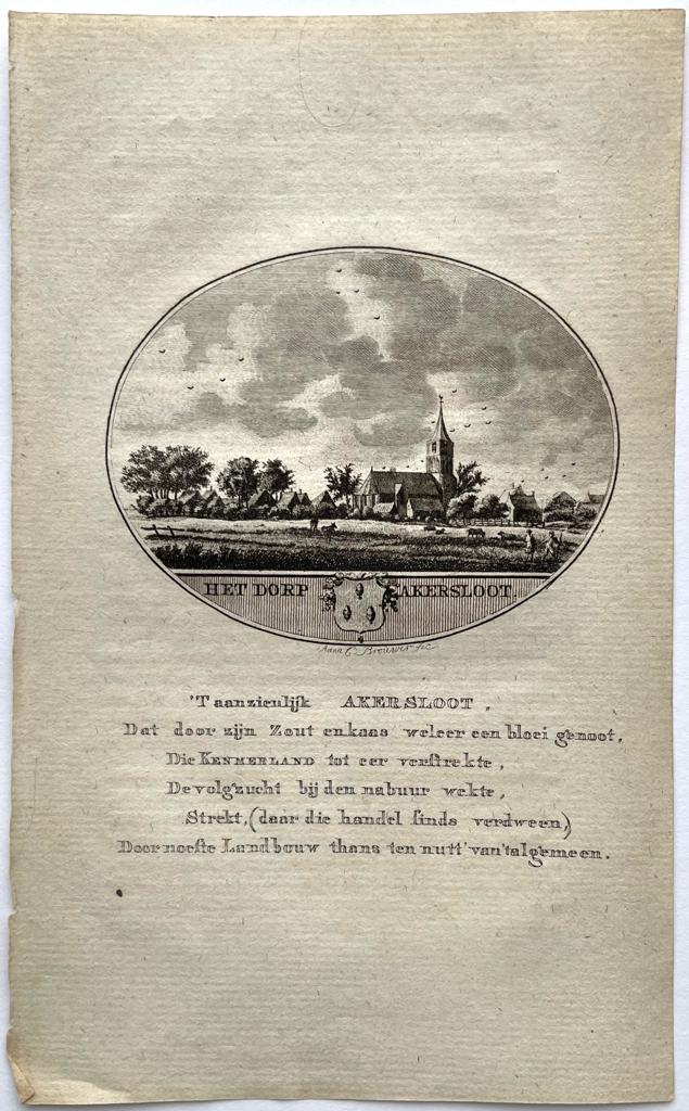 [Original city view, antique print] Het Dorp Akersloot, engraving made by Anna Catharina Brouwer, 1 p.