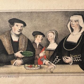 [Antique lithography, gastronomy] Middle ages gastronomy scene, publishing date 19th century, steendruk van L. Schierbeek, 1 p.