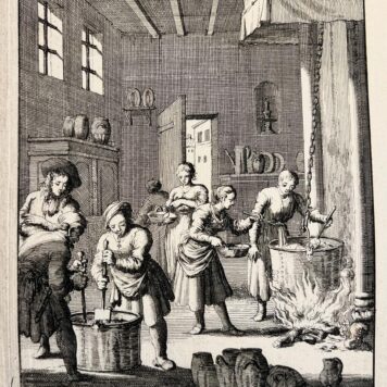 [Antique etching, gastronomy, making ice cream, 1682] Vervaardiging van sorbet in een keuken te Rosette, published 1682, by Jan Luyken, 1 p.