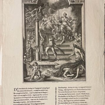[Antique satirical print, Amsterdam, usury, ca 1739] Spotprent op de openbare executie van de Amsterdamse woekeraar en bedrieger Aron Abrams, published 1737-1739, 1 p.