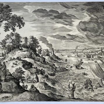 [Antique print, etching, ca 1600] Peter walking on the sea to Christ, published ca. 1580-1600, J. Sadeler, 1 p.