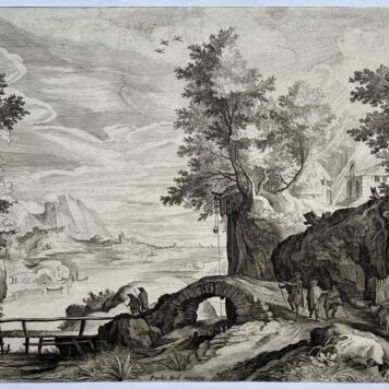 [Antique print, engraving] Riverscape with a stone bridge and a wooden bridge, A. Sadeler, published ca. 1580-1629, 1 p.