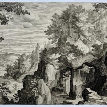 [Antique print, engraving] Mountainous landscape with a hermit, A. Sadeler, published ca. 1580-1629, 1 p.