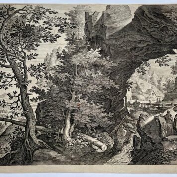 [Antique print, engraving] Landscape with a large rock forming an arch, A. Sadeler, published ca. 1580-1600, 1 p.