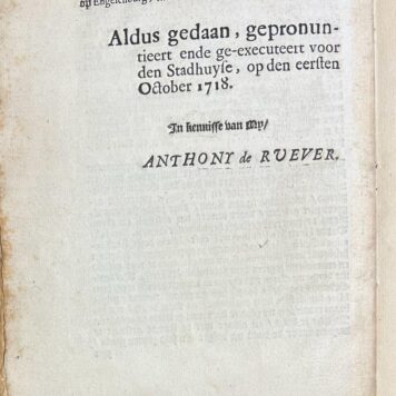 [Legal judgment 1718] Sententie van Gerrit Evertsz. van de Weert anders genoemt Geurt Evertsz. van Buuren, ge-executeert voor den stadhuyse t'Utrecht, den 1 October 1718. Utrecht, J. v. Poolsum, 1718.