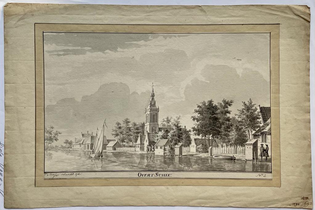 [Antique drawing] The village of Overschie in Zuid-Holland, Dirk Verrijk, dated 1761, 1 p.