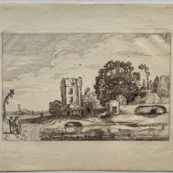 Antique Print before 1650- Landscape with tower of 'Het Huis te Kleef' [Series of Landscapes] - J. Van de Velde II, published before 1650, 1 p.