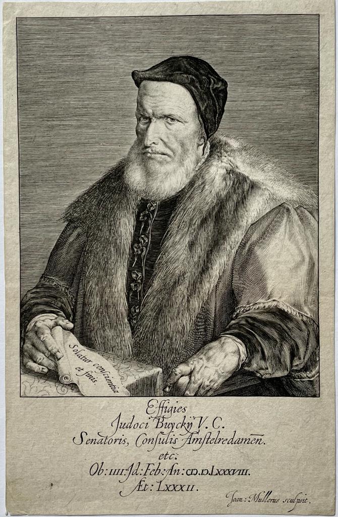 Antique Engraving - Half-Length Portrait of Jodocus Buyck, burgomaster of Amsterdam - J. Muller, published 1588-1628, 1 p.