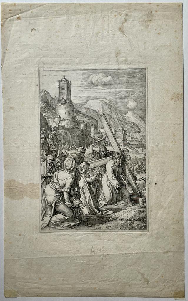 [Antique engraving] Christ carrying the cross (set title: The Passion of Christ, 1596-1598), H. Goltzius, 1 p.