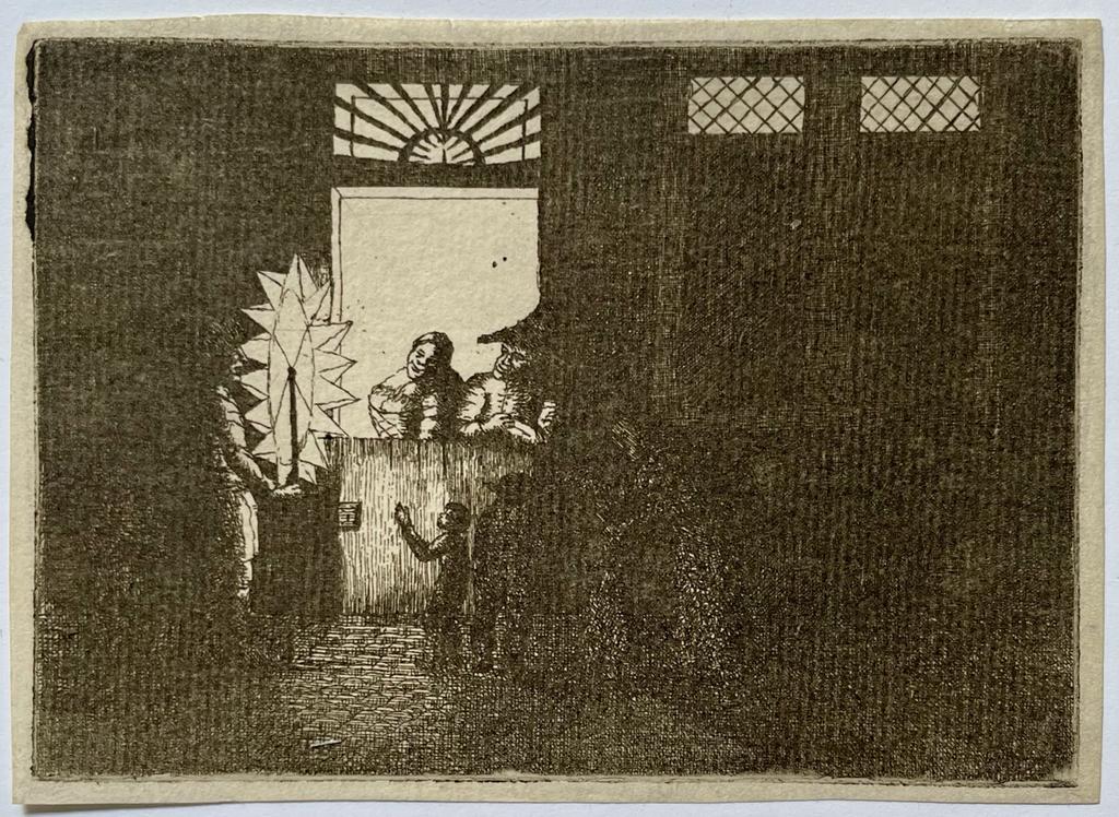 Antique Etching 19th century - Pentecost (Pinksteren), Night Scene - Possibly by Salomon Leonardus Verveer, published 19th century, 1 p.