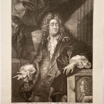 Antique Mezzotint ca 1700 - Portrait of the Poet Jan Norel / Norel, die in zyn.... (Norel, Jan and Schenck, Pieter portrait of) - P. Schenk, published ca 1700, 1 p.