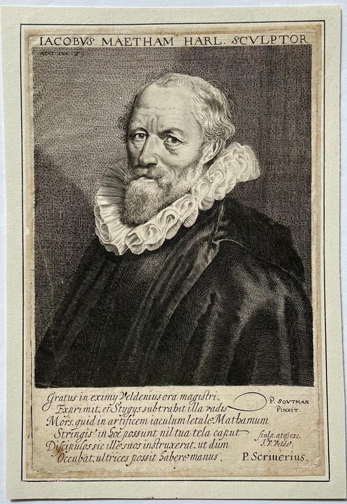 Antique Engraving - Bust Portrait of the Painter Jacob Matham - J. Van de Velde II, published 1630, 1 p.