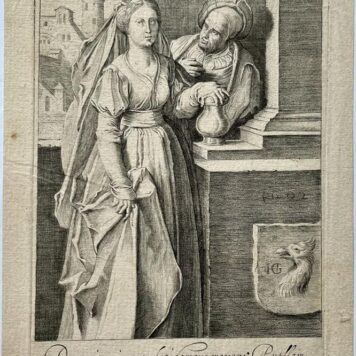 Antique Print, Engraving 1602 - The Unequal Couple - After H. Goltzius, published 1602, 1 p.