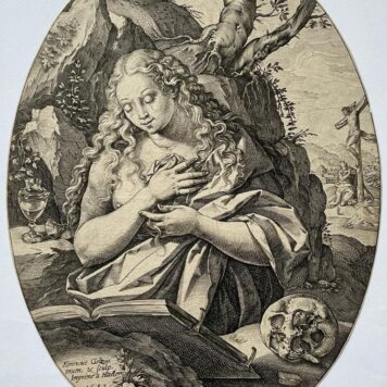 [Antique print, engraving] Penitent Mary Magdalene with skull, published 1582, 1 p.