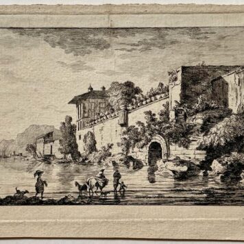 [Antique etching, 1788] River outside city walls (rivier met stadsmuur), published 1788, 1 p.
