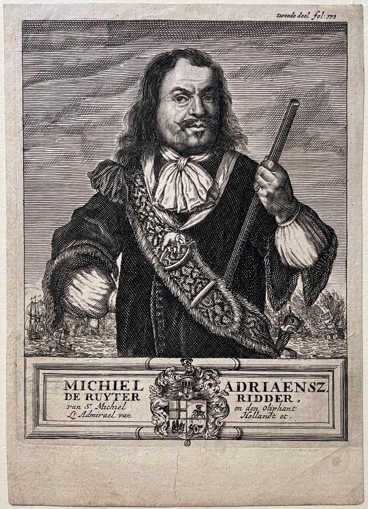 [Antique portrait print, etching] Portrait of Michiel de Ruyter (1607-1676), B. Picart, published 1730, 1 p.