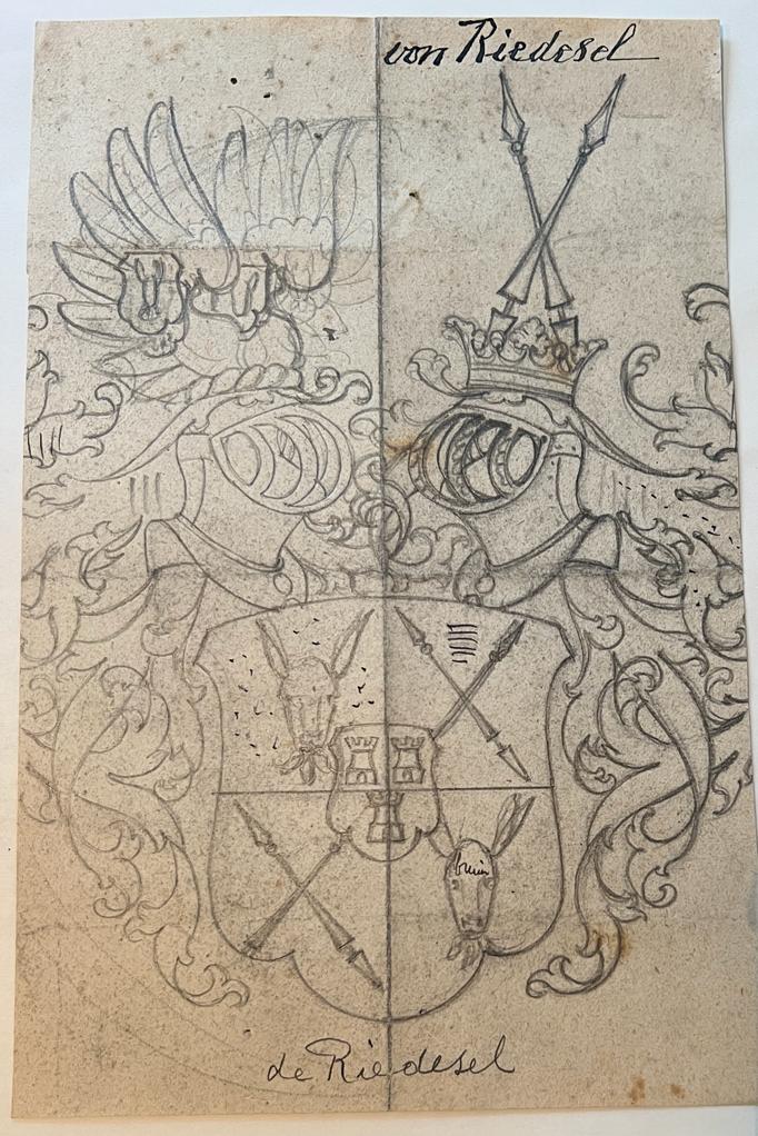 Wapenkaart/Coat of Arms: Original preparatory drawing of De Riedesel Coat of Arms/Family Crest, 1 p.