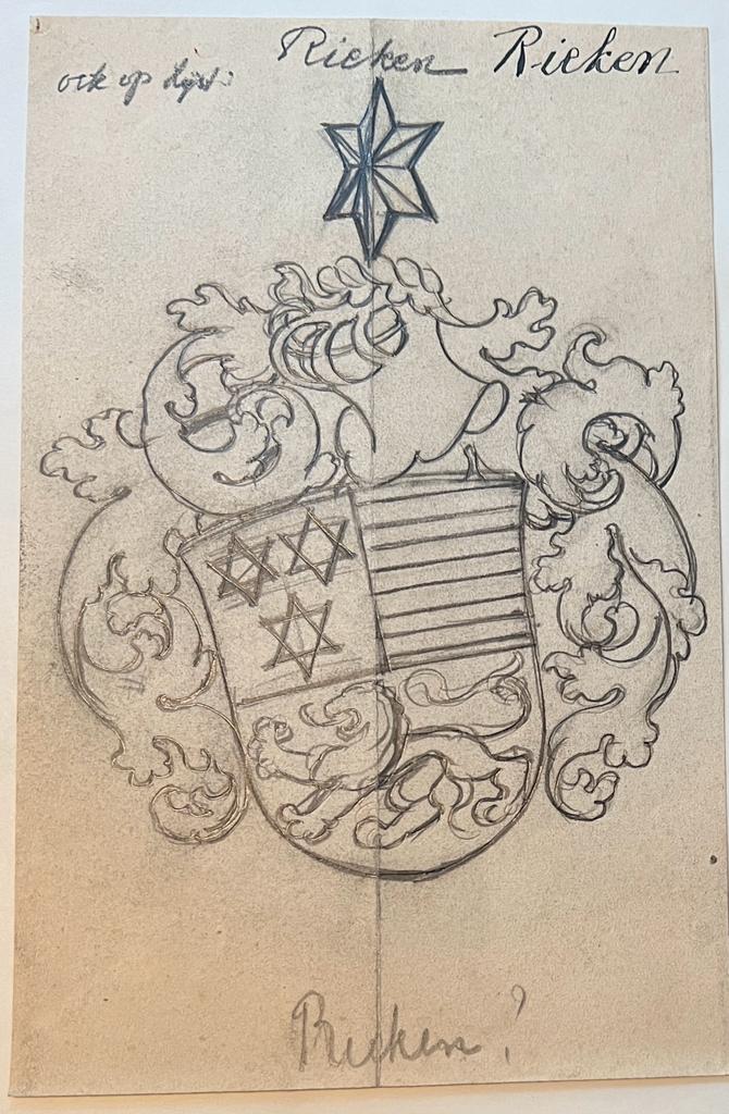 Wapenkaart/Coat of Arms: Original preparatory drawing of Rieken Coat of Arms/Family Crest, 1 p.