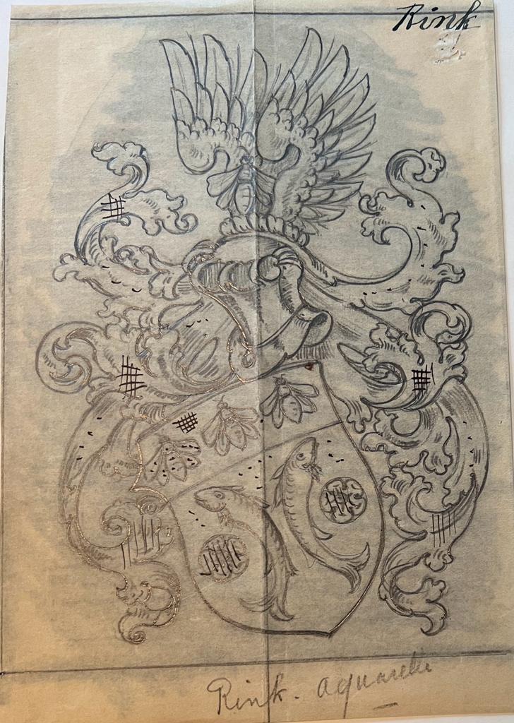 Wapenkaart/Coat of Arms: Original preparatory drawing of Rink Coat of Arms/Family Crest, 1 p.