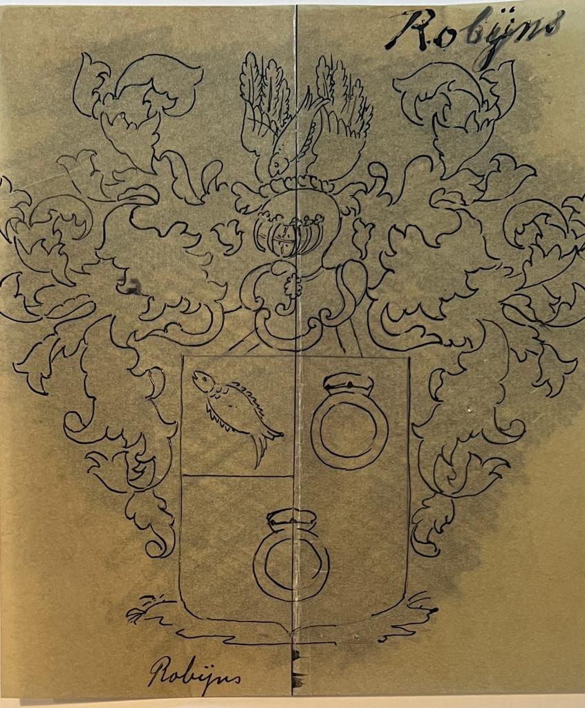 Wapenkaart/Coat of Arms: Original preparatory drawing of Robijns Coat of Arms/Family Crest, 1 p.