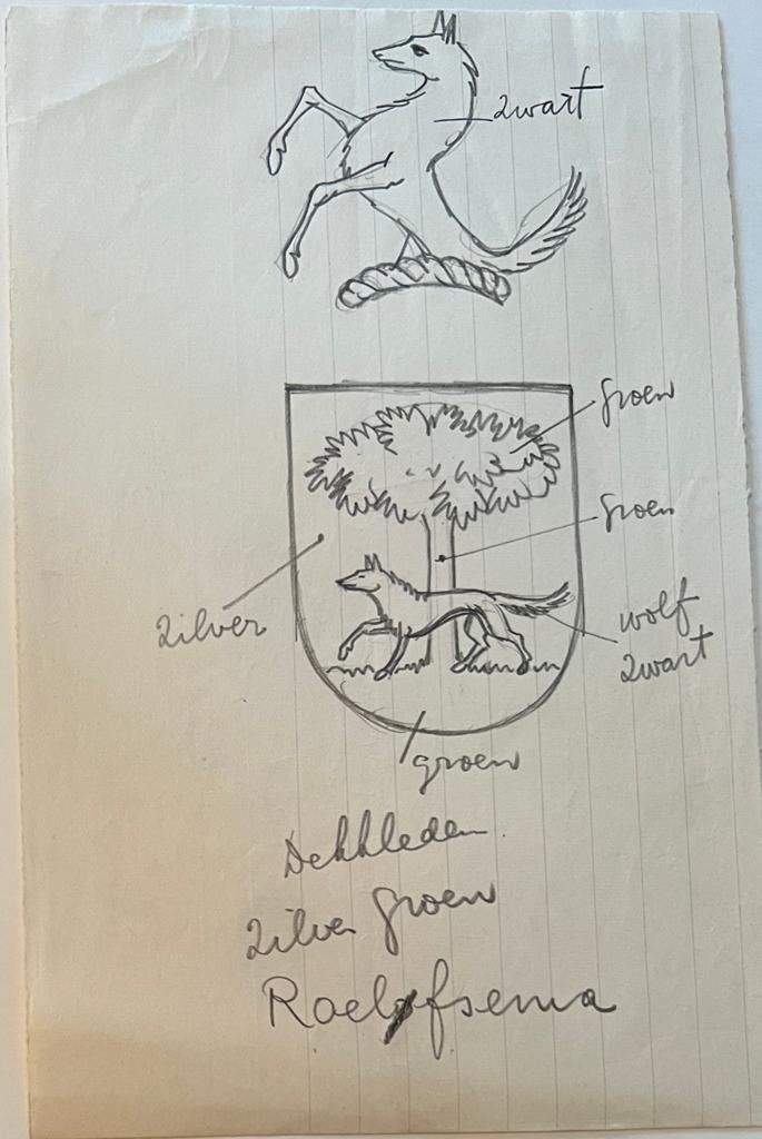 Wapenkaart/Coat of Arms: Original preparatory drawing of Roelfsema Coat of Arms/Family Crest, 1 p.