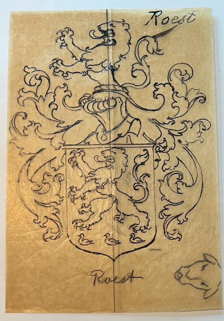 Wapenkaart/Coat of Arms: Original preparatory drawing of the Roest Coat of Arms/Family Crest, 1 p.