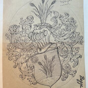 Wapenkaart/Coat of Arms: Original preparatory drawing of the Rogge Coat of Arms/Family Crest with printed coat or arms, 1 p.