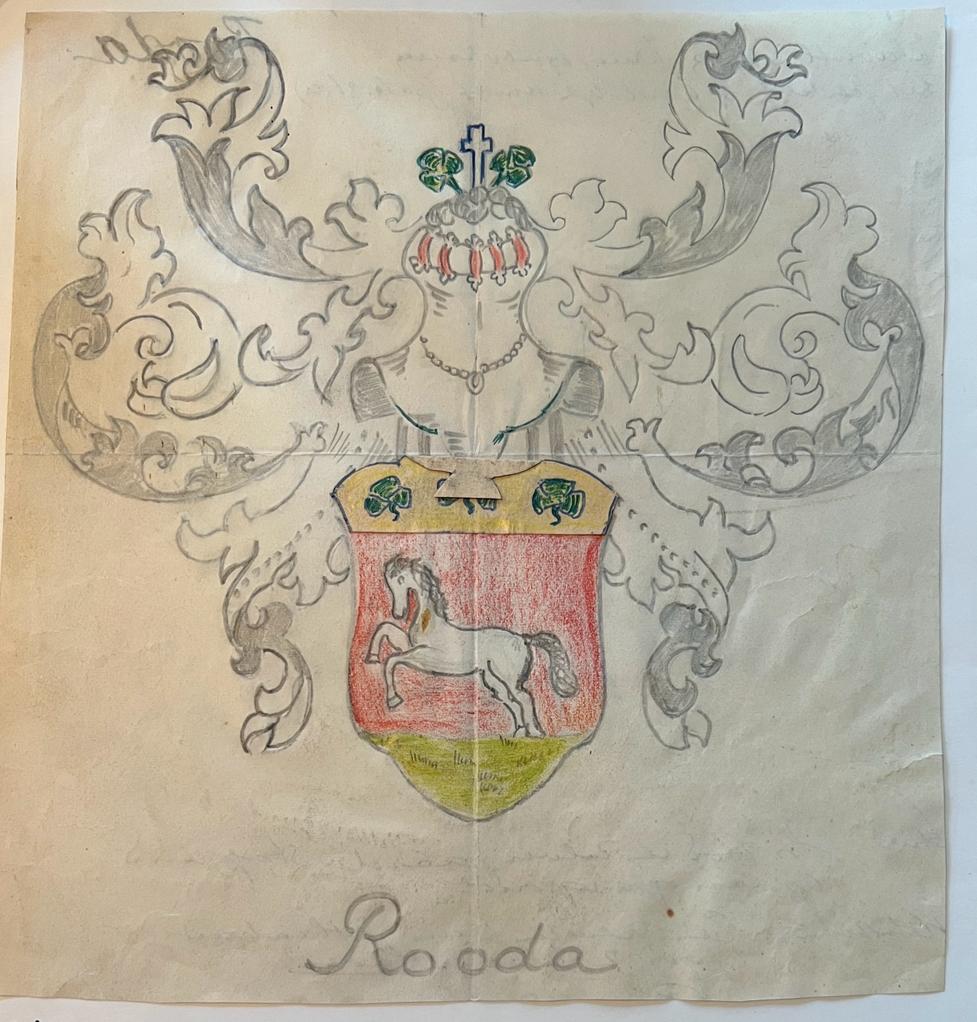 Wapenkaart/Coat of Arms: Original preparatory drawing of Rooda Coat of Arms/Family Crest, 1 p.