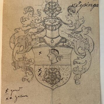 Wapenkaart/Coat of Arms: Original preparatory drawing of Roorda v. Eysinga Coat of Arms/Family Crest with printed coat or arms (black and white), 2 pp.