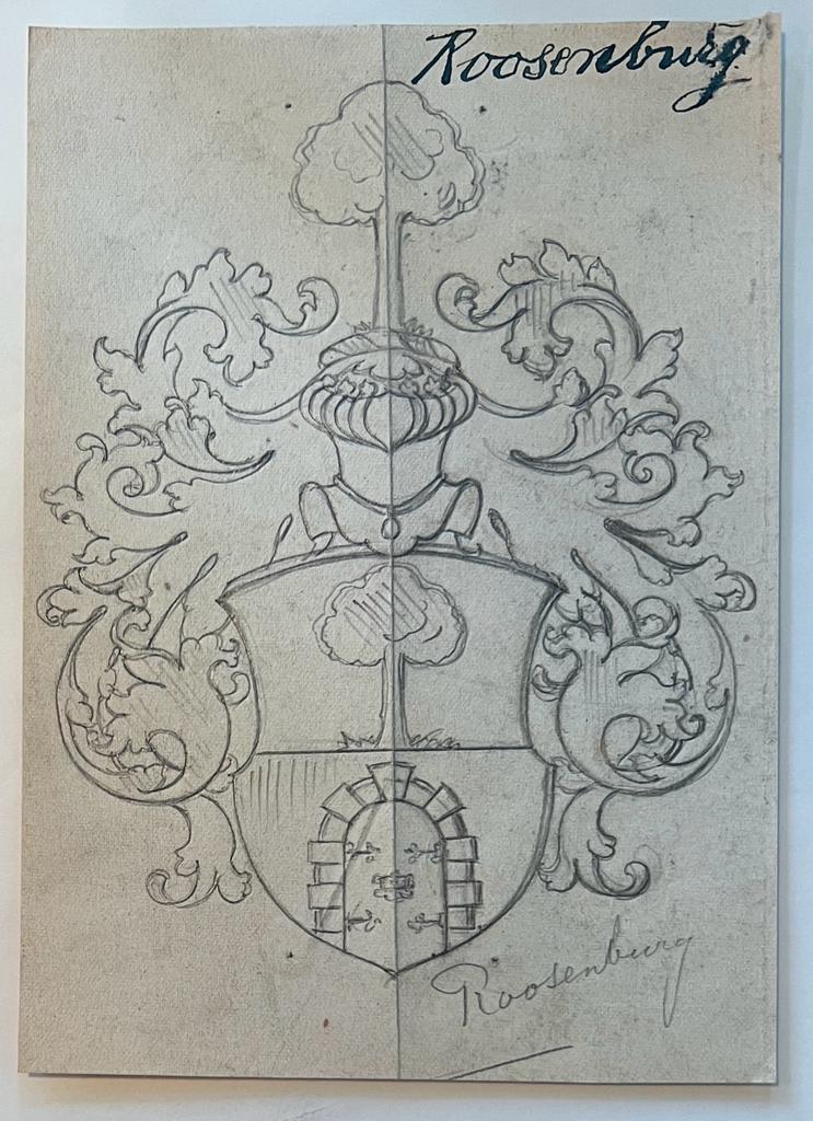 Wapenkaart/Coat of Arms: Original preparatory drawing of Roosenburg Coat of Arms/Family Crest, 1 p.