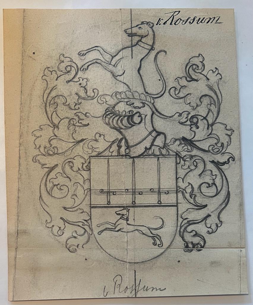 Wapenkaart/Coat of Arms: Original preparatory drawing of van Rossum Coat of Arms/Family Crest, 1 p.